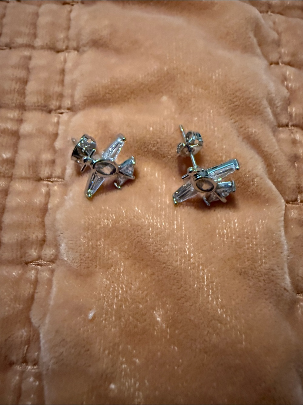 Pretty Bird White Gold plated, Crystal Airplane stud earrings